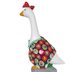 New Decorative Porch Goose with Red Polka Dot Christmas Outfit